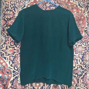 Jones New York 100% Silk Blouse Teal S-M Vtg 90s Short Sleeve Top